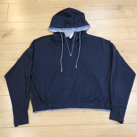 Athleta Tops - Athleta Ascend Hoodie Womens Medium Blue Fleece 1/4 Zip Pullover Sweatshirt
